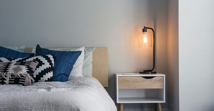 black table lamp on nightstand